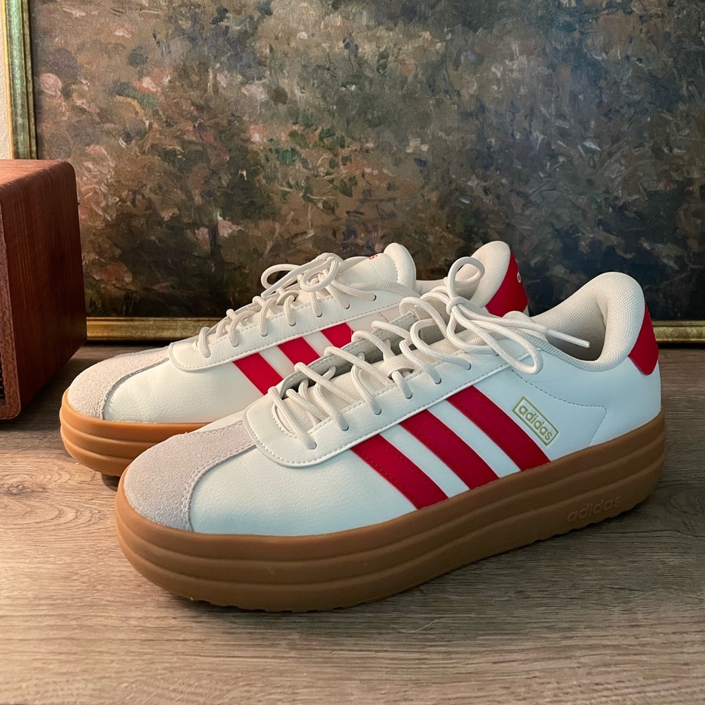 Adidas White and Red Court Sneakers